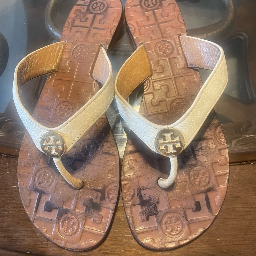 Tori Burch white sandals
